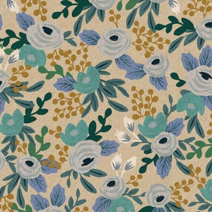 Canvas Fabric - Cotton + Steel - Les Fleurs - Garden Party - Rosa Blue Unbleached Canvas Fabric by Rifle Paper Co.