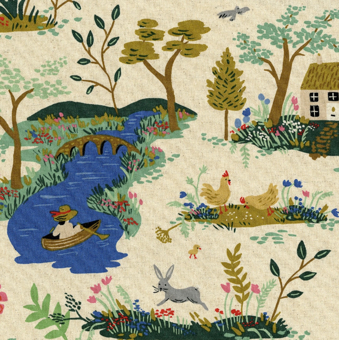 Canvas Fabric Cotton Steel English Garden Garden Toile Cream Canvas