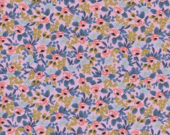 Metallic katoenen stof Rosa Violet bloemen - Rifle Paper Co.