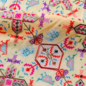Yellow Artificial Silk - Screen Print with Gold Thread Embroidery/Lustrous Fabric