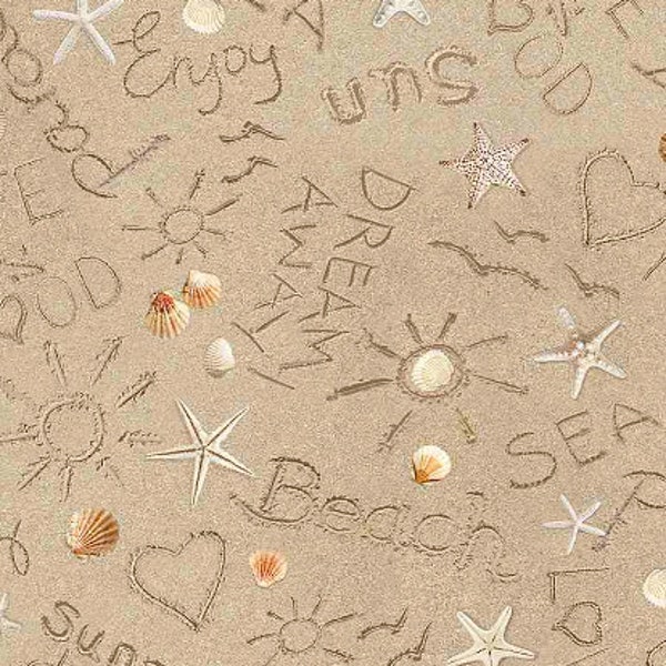 Timeless Treasures - Beach Comber - Writing On Sand - Cotton Fabric