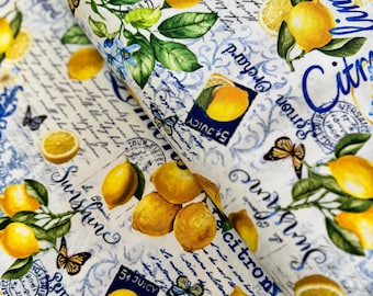 Limoncello Lemon Collage Cotton Fabric - Timeless Treasures