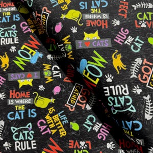 Kool Cats - Cool Cats Text - Digital Print - Cotton Fabric