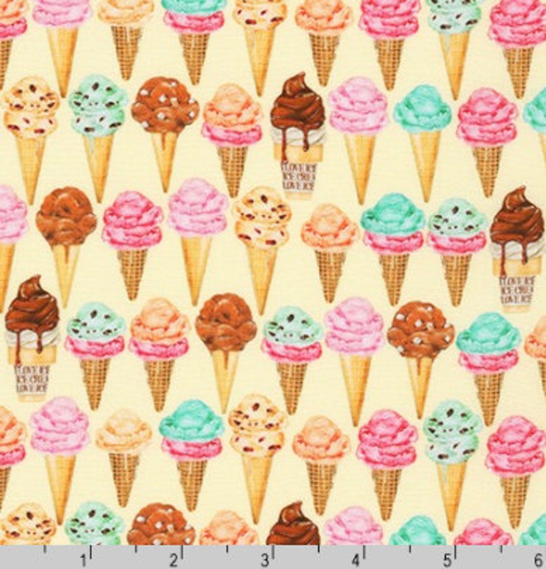 Robert Kaufman Sweet Tooth Ice Cream Cones on Vanilla by Mary Lake