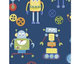 Wilmington Prints - Alpha-Bots - Robots Allover Navy Fabric de Danielle Leone - Tela de algodón