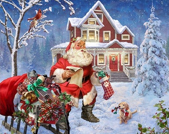 Santa's Arrival Fabric Panel: Ol St. Nick Hoffman Spectrum Digital Print
