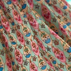 Floral Printed Artificial Raw Silk with Gold Thread Embroidery