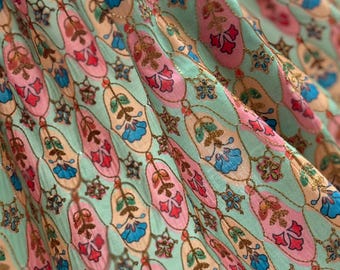 Floral Printed Artificial Raw Silk with Gold Thread Embroidery