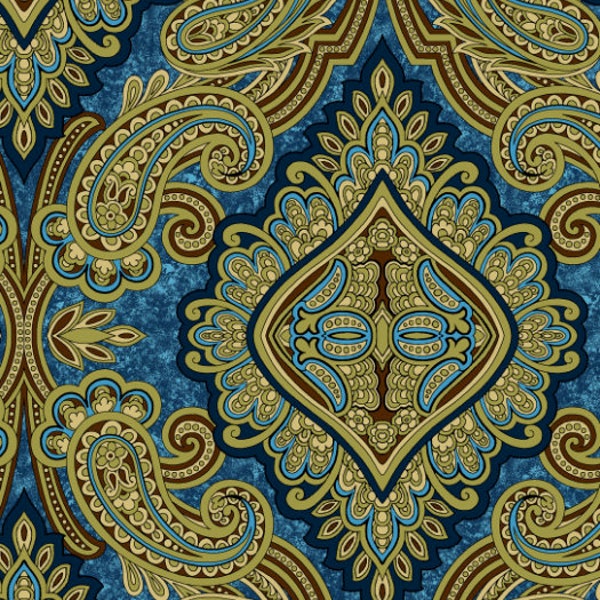 RJR Fabrics - Aruba - Paisley Teal Fabric by Jinny Beyer - Cotton Fabric