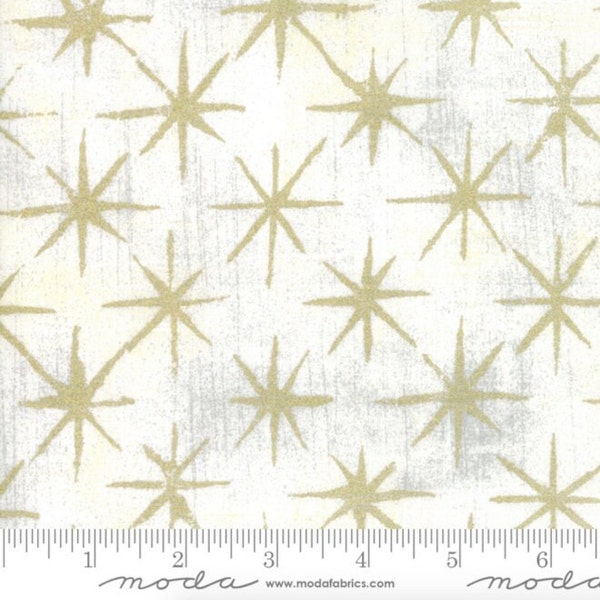 Moda Fabrics - Grunge Seeing Stars - Vanilla Metallic Fabric by BasicGrey - Metallic Cotton Fabric