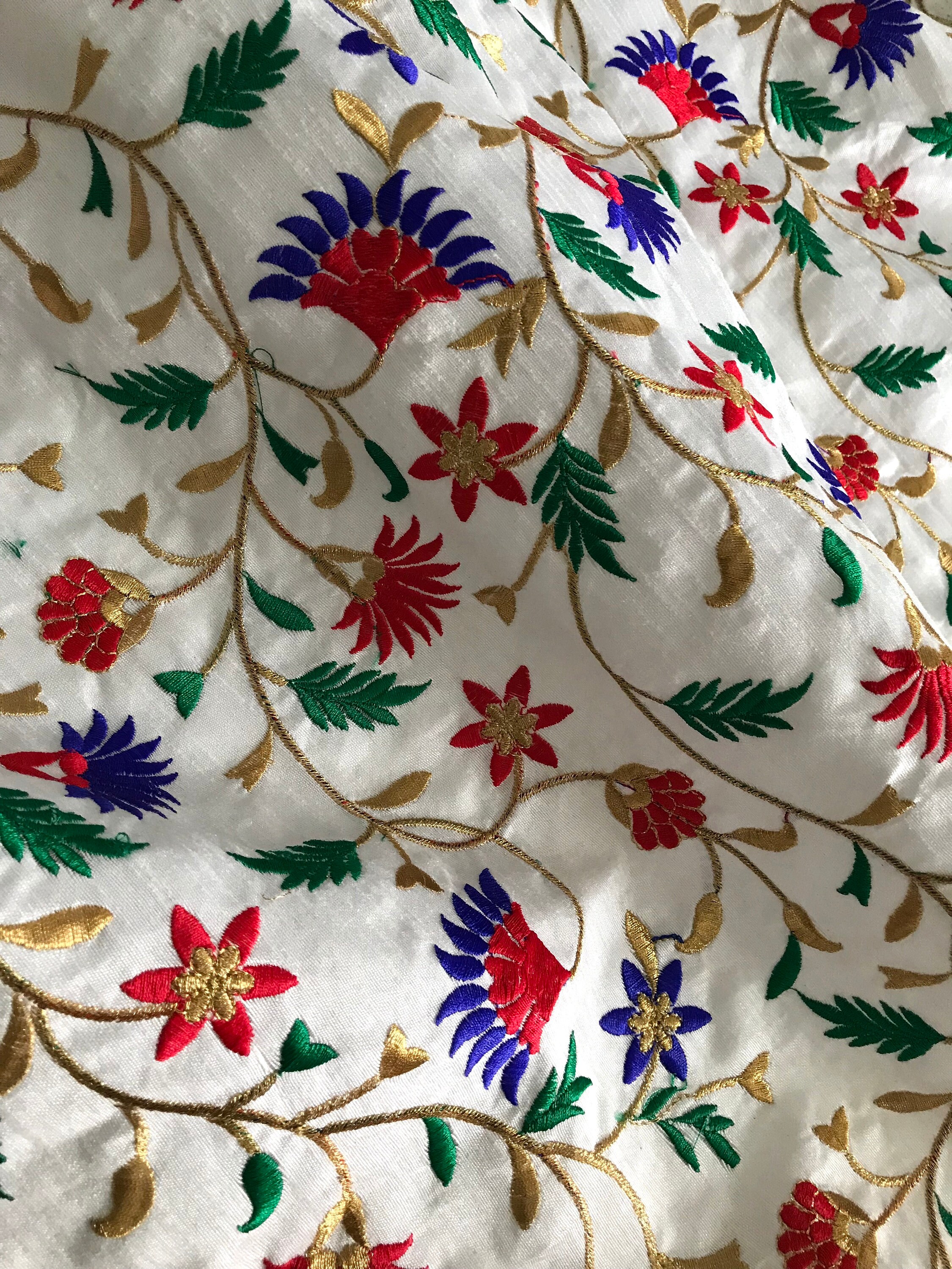 Raw Silk Embroidered Fabric/Lustrous & Sheer Fabric Sold by | Etsy