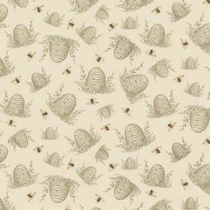 Honey Bee Farm - Tossed Bee Hive Fabric by Gail Cadden - Cotton Fabric