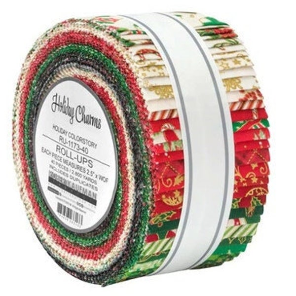 Robert Kaufman - Holiday Charms - 2023 Holiday Colorstory Roll Up/Jelly Roll - 40, 2.5" of Precut Fabric Strips