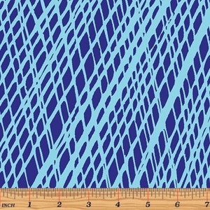 Island Blossom - Lattice Royal/Turquoise Fabric by Maria Kalinowski - Cotton Fabric