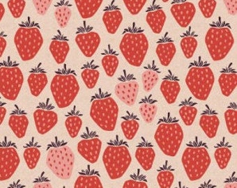 Canvas Fabric - Cotton + Steel - Under the Apple Tree - Queen of Berries - True Red Unbleached  Canvas Fabric