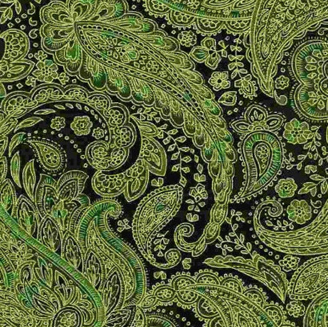 Timeless Treasures Holiday Blenders Metallic Paisley Green - Etsy