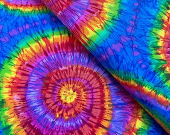 Tecido de algodão com estampa tie-dye: multicolorido arco-íris, 109 cm de largura