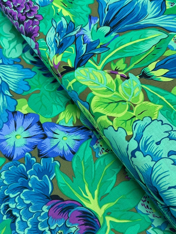 Kaffe Fassett Floral Cotton Fabric: Lavinia Green by Philip Jacobs