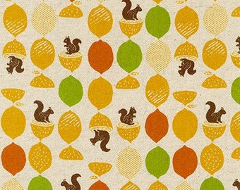 Può includere: Uno schema senza cuciture con scoiattoli all'interno di limoni, lime e arance. Lo sfondo è di colore beige chiaro. Lo schema si ripete in tutta l'immagine.