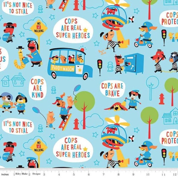 Riley Blake - Cops and Robbers - Main Blue - Cotton Fabric