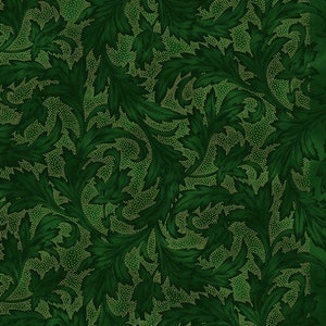 May include: A seamless pattern featuring a repeating design of green leaves with a gold glitter background.