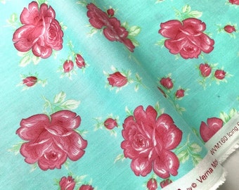 Free Spirit - Sugar Bloom - Icing Rose Aqua Fabric by Verna Mosquera - Cotton Fabric