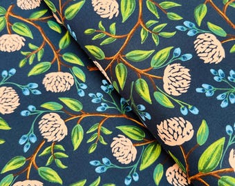 Wildwood Peonies Navy Cotton Fabric: Rifle Paper Co. Quilting Material