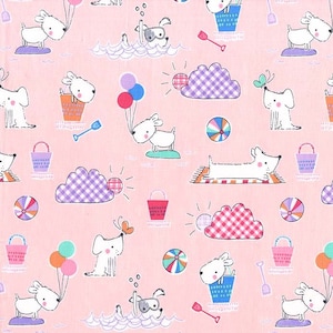 Doggie Play Day - Doggie Day Afternoon Blossom Pink Fabric - Cotton Fabric