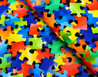 Puzzle Pieces Cotton Quilting Fabric: Back To School Design