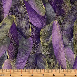 Benartex - Dragonfly Dance - Gilded Wings Deep Purple Metallic Fabric by Kanvas Studio - Metallic - Cotton Fabric