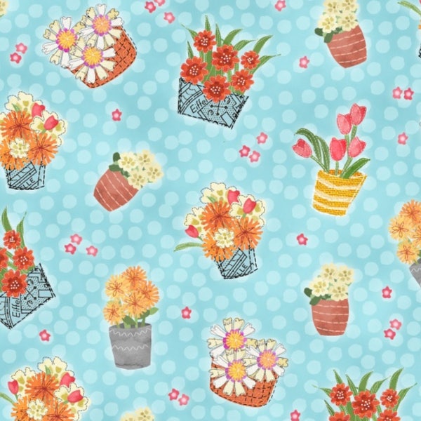 Henry Glass - Enjoy The Journey - Flower Baskets - Cotton Fabric