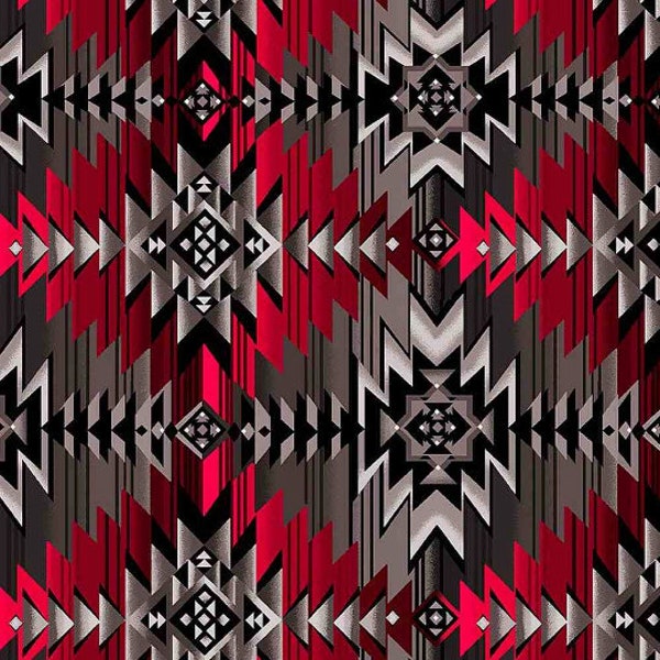 Timeless Treasures -  Southwest Stripes - Southwest Blanket Red Print - Digital Print - Cotton Fabric