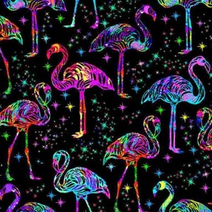 Midnight Tropical - Galaxy Flamingos - Cotton Fabric