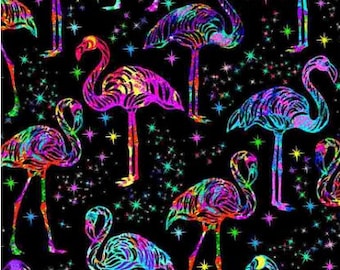 Timeless Treasures - Midnight Tropical - Galaxy Flamingos - Cotton Fabric