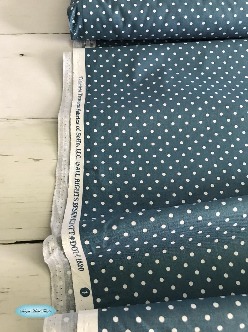 Polka Dot Timeless Treasures Denim Blue Cotton Fabric Remnants