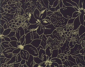 Moda Fabrics - Cardinal Song - Floral Toile Ebony Metallic Fabric - Metallic Cotton Fabric