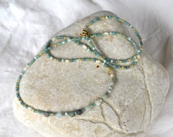 Sea vibes beaded necklace, gemstones boho handmade