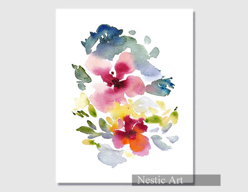 Abstract Flower Watercolors Flowers Leaves Floral Etsy