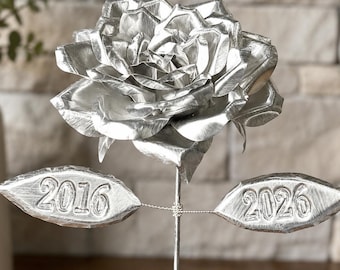 Personalized Metal Rose | 10th Anniversary Gift for Wife | Tin Keepsake