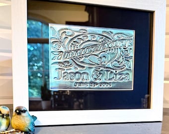 20th Anniversary Gift | Personalized Metal Anniversary Sign | White Frame | Custom Keepsake