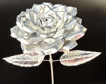 Engraved Metal Rose: 10th Anniversary Tin Gift for Her