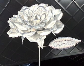 Personalized Metal Rose | Simple Engraved 10th Anniversary Gift | Tin Wedding Keepsake