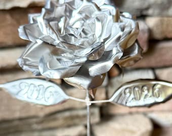 Personalized Metal Rose | 10th Anniversary Gift | 2016 to 2026 Tin Keepsake