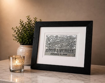Personalized 25th Anniversary Metal Gift | Custom Names, Date, Black Frame