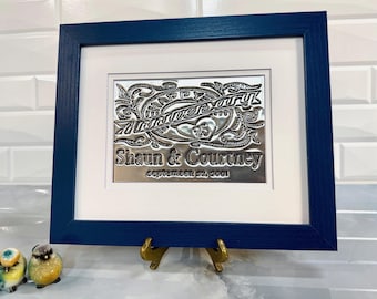 25th Anniversary Engraved Metal Sign Dark Navy True Blue Frame: Personalized Couple Gift