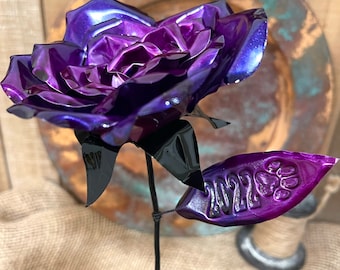 SKYSONG: 1st Anniversary Gift for Wife – Engraved Purple Metal Rose with Paper Poem Card