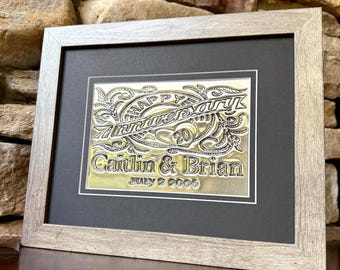 20th Anniversary Gift | Personalized Metal Anniversary Sign | Grey Gray Frame | Custom Keepsake