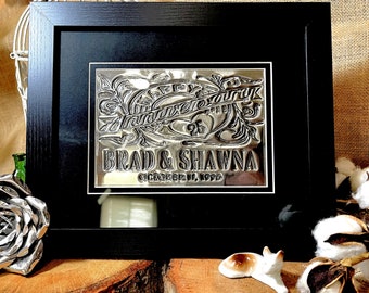 25th Anniversary Gift | Engraved Personalized Metal Sign with Black Frame & Mat