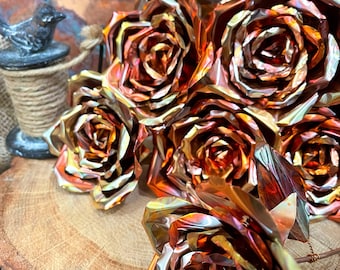 Set of 7 Rainbow Fire Copper Roses | Personalized 7th Anniversary Gift for Wife