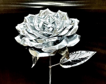 Metal Rose: 10th Anniversary Tin Gift with Engraved Leaf